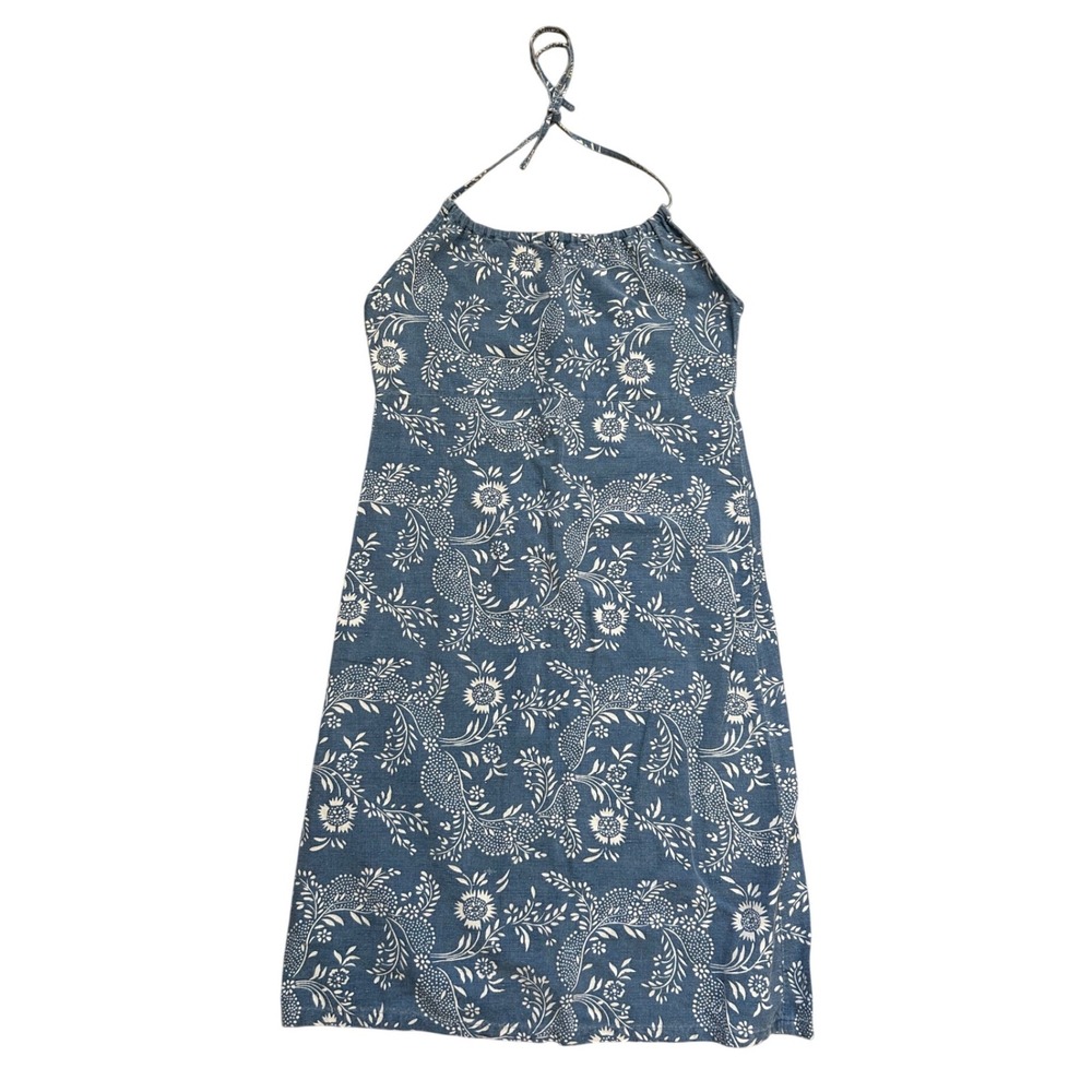 Ralph Lauren Blue Floral Linen Halter Mini Dress Western Boho Coastal S/XS‎